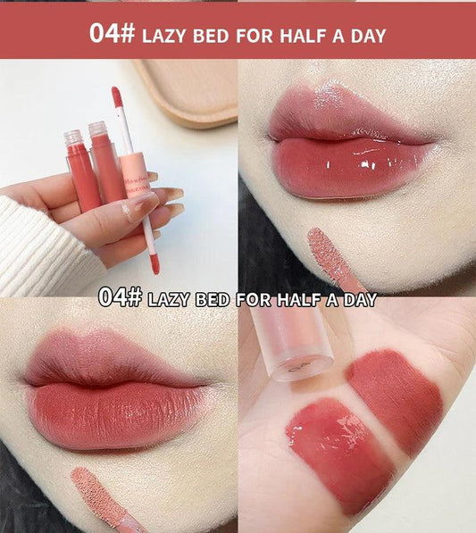 Double End Lip Glaze Full Gloss Mirror And Matte Velvet Long Term Color And Moisture Lip Gloss Anti Stain Cosmetic Lip Glaze - MANDOTOS