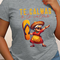 Mexican Mama Print T-Shirt for Women - Casual Short Sleeve Round Neck Polyester Knit Fabric Top H-Fit Regular Fit