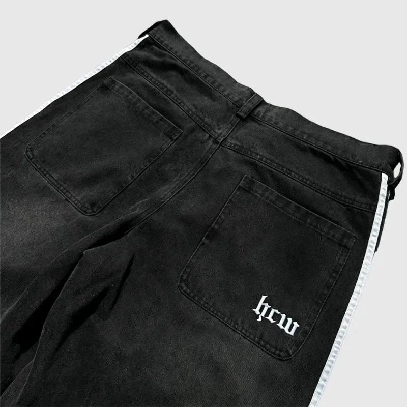 Y2K Baggy Jeans High Quality Embroidered Striped Harajuku Sweatpants Men Women Hip Hop Streetwear Casual Mopping Wide Leg Denim MANDOTOS