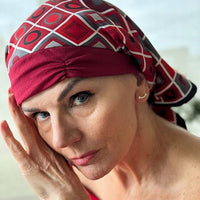 Retro Kerchief Headscarf - Ruby Geometric