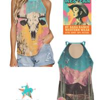 Baha Ranch Bull Skull Retro Pop Western Tank Top