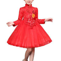 Peacock Princess Embroidered Cheongsam Dress for Girls 3 - 10 - MANDOTOS INTERNATIONAL