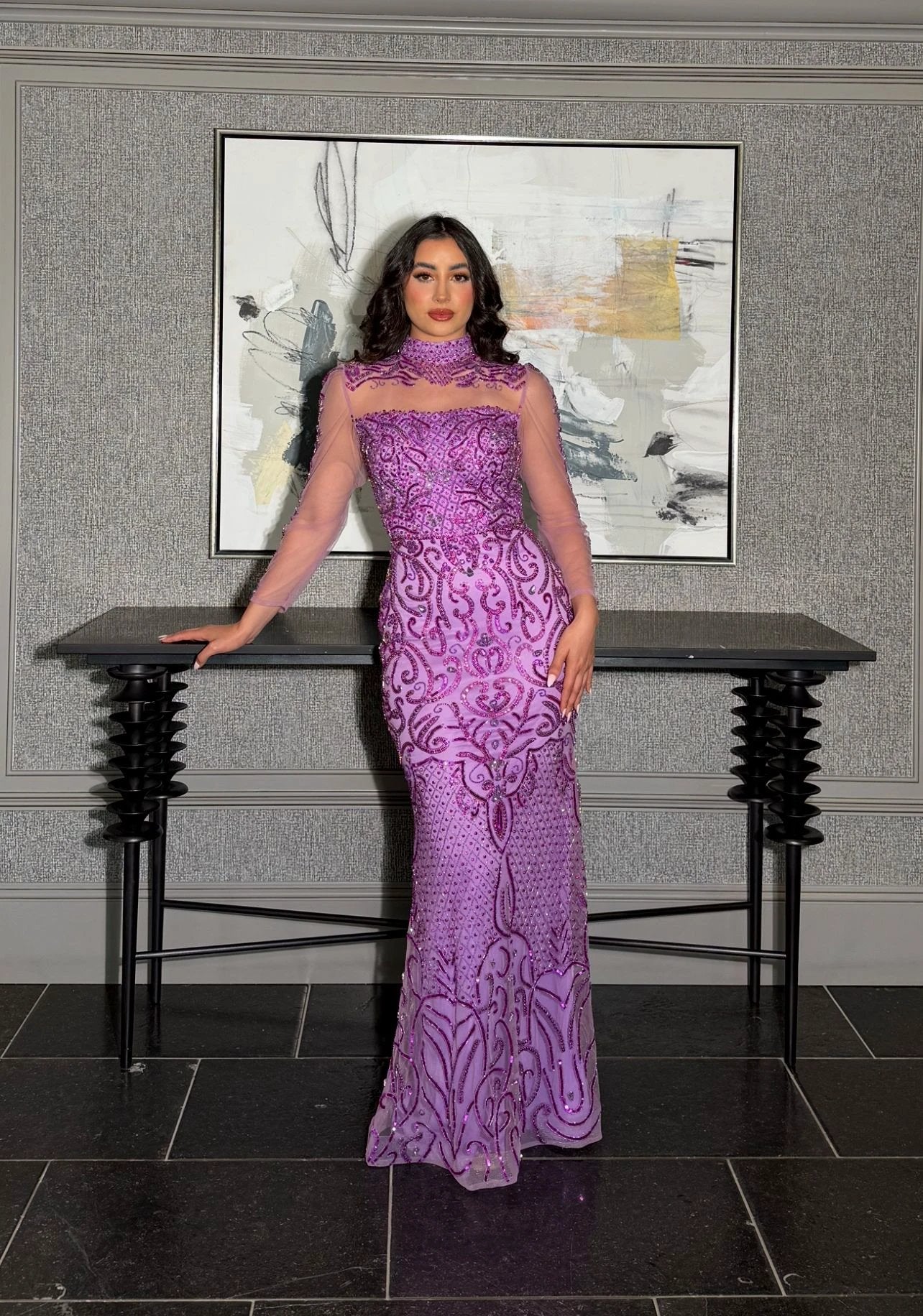 Deema High Neckline Tulle Embroidered Dress Iyza Belaar