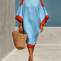 Loose-Fit Three-Quarter Sleeve Mid-Length Dress – 4 Colors S–3XL