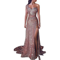 Women's Clothing One-shoulder Sleeveless Bronzing Split Dress MANDOTOS