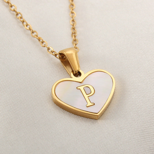 26 Letter Heart-shaped Necklace White Shell Love Clavicle Chain Fashion Personalized Necklace For Women Jewelry Valentine's Day - MANDOTOS