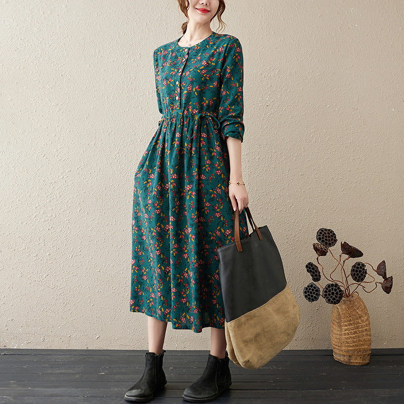 Retro Blossom Cotton-Linen Maxi Dress