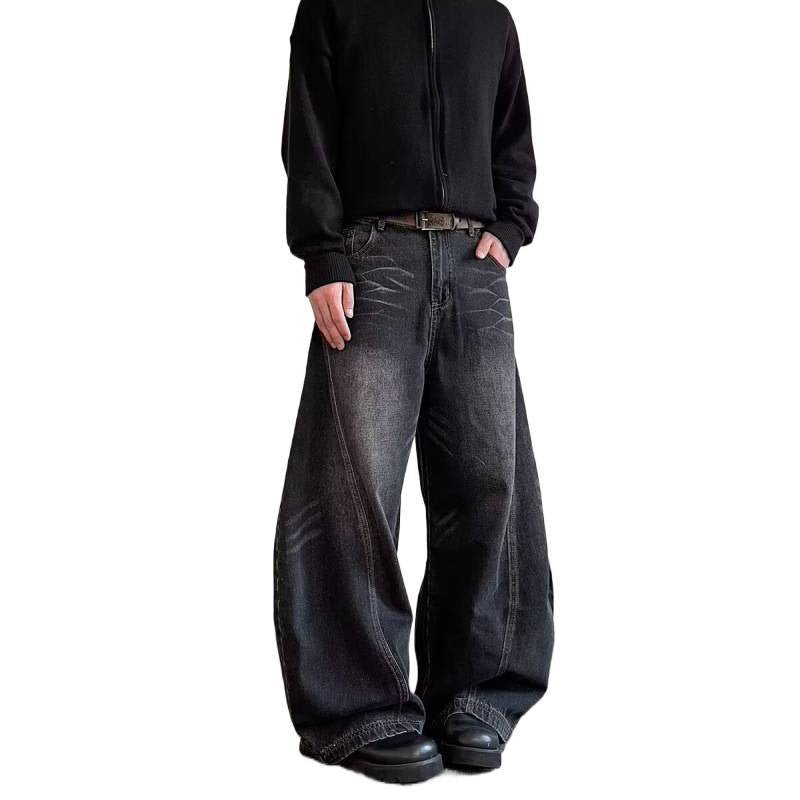 Mens High-Street Relaxed Premium-Looking Wide-Leg Pants by Ancient Energy, dark-wash denim