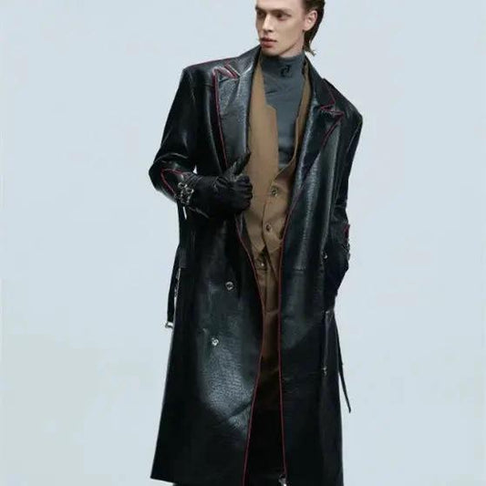 Wide Shoulder Fur Metal Belt Waist Long-cut Coat - MANDOTOS