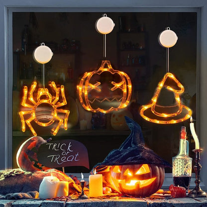 Halloween Window Hanging LED Lights Spider Pumpkin Hanging Ghost Horror Atmosphere Lights Holiday Party Decorative Lights Home Decor - MANDOTOS