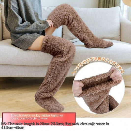 Over Knee High Fuzzy Long Socks Winter Warm Cold Leg Knee Joint Cold-proof Stockings Home Floor Sleeping Socks - MANDOTOS