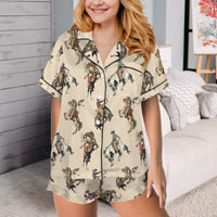 Vintage Cowgirl Satin Ruffle Western Pajama Set