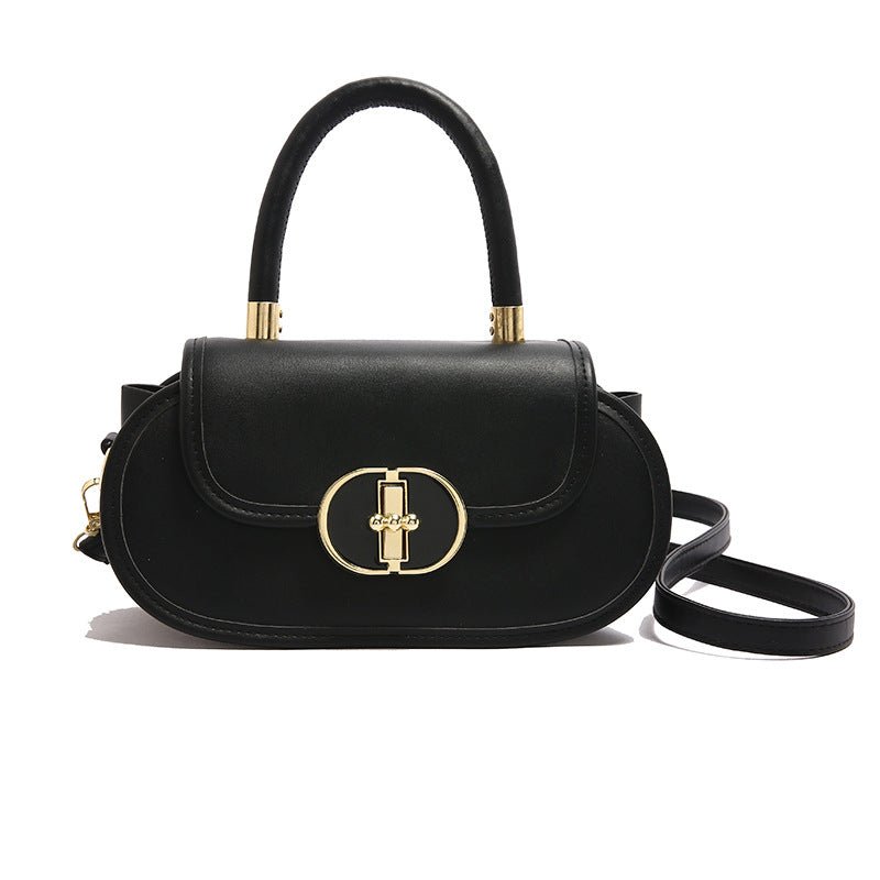 Premium Retro Matte Tote Bag Autumn Crossbody Mini Round Bag by Ancient Energy in black with gold hardware