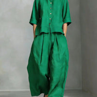 Three-Quarter Sleeve Shirt & Loose Trousers Two-Piece Set