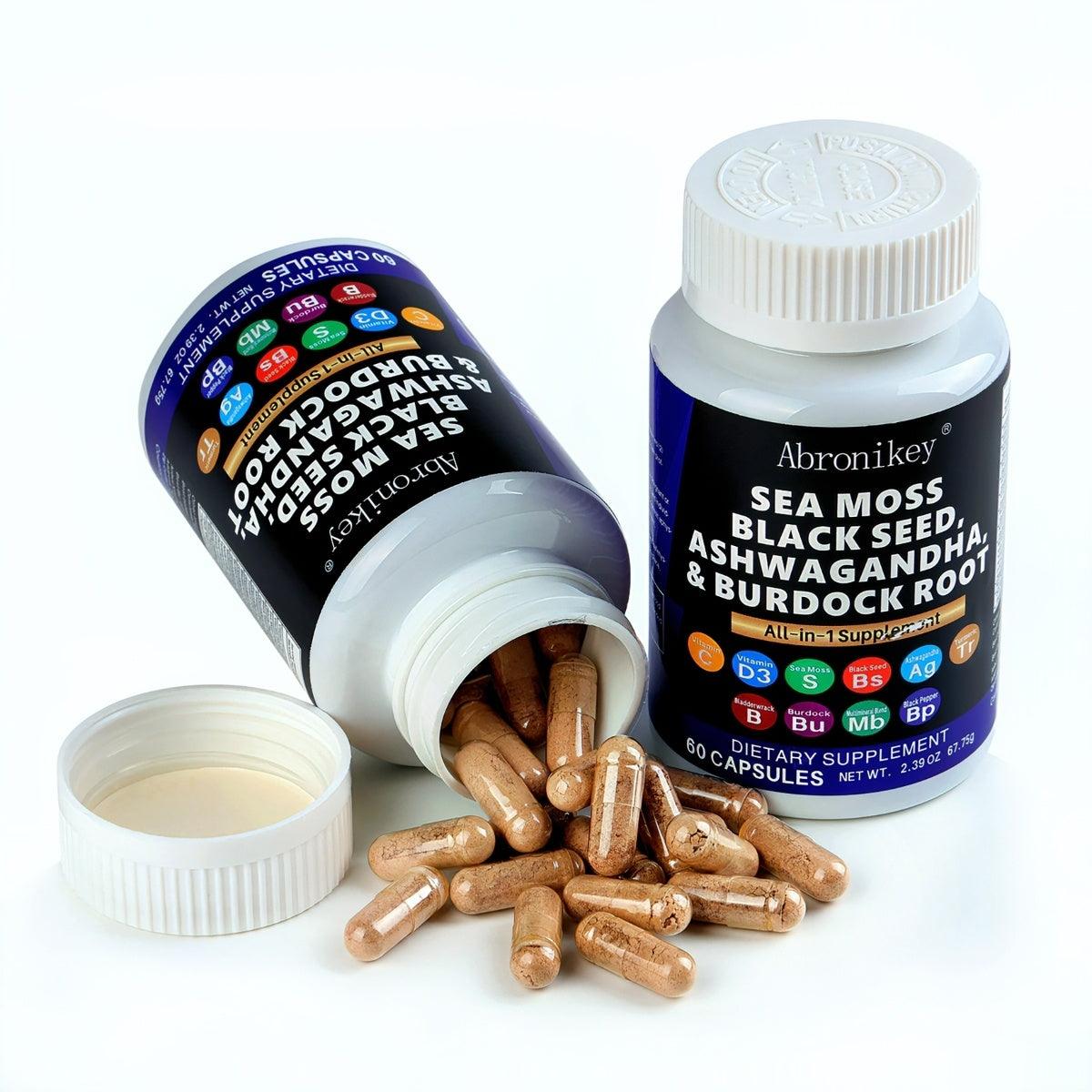 Abronikey Sea Moss 60 Capsules Immune Support & Digestive Health Natural Sea Moss Supplement Rich In Minerals & Vitamins - MANDOTOS