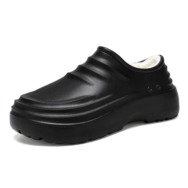 Insulated chef shoes, black closed-toe slip-ons with plush lining, Ancient Energy