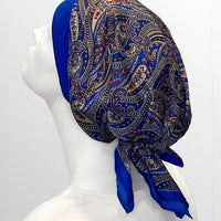 Retro Kerchief Headscarf - Blue  Paisley