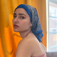Retro Kerchief Headscarf - Blue  Paisley