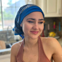 Retro Kerchief Headscarf - Blue  Paisley