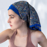 Retro Kerchief Headscarf - Blue  Paisley