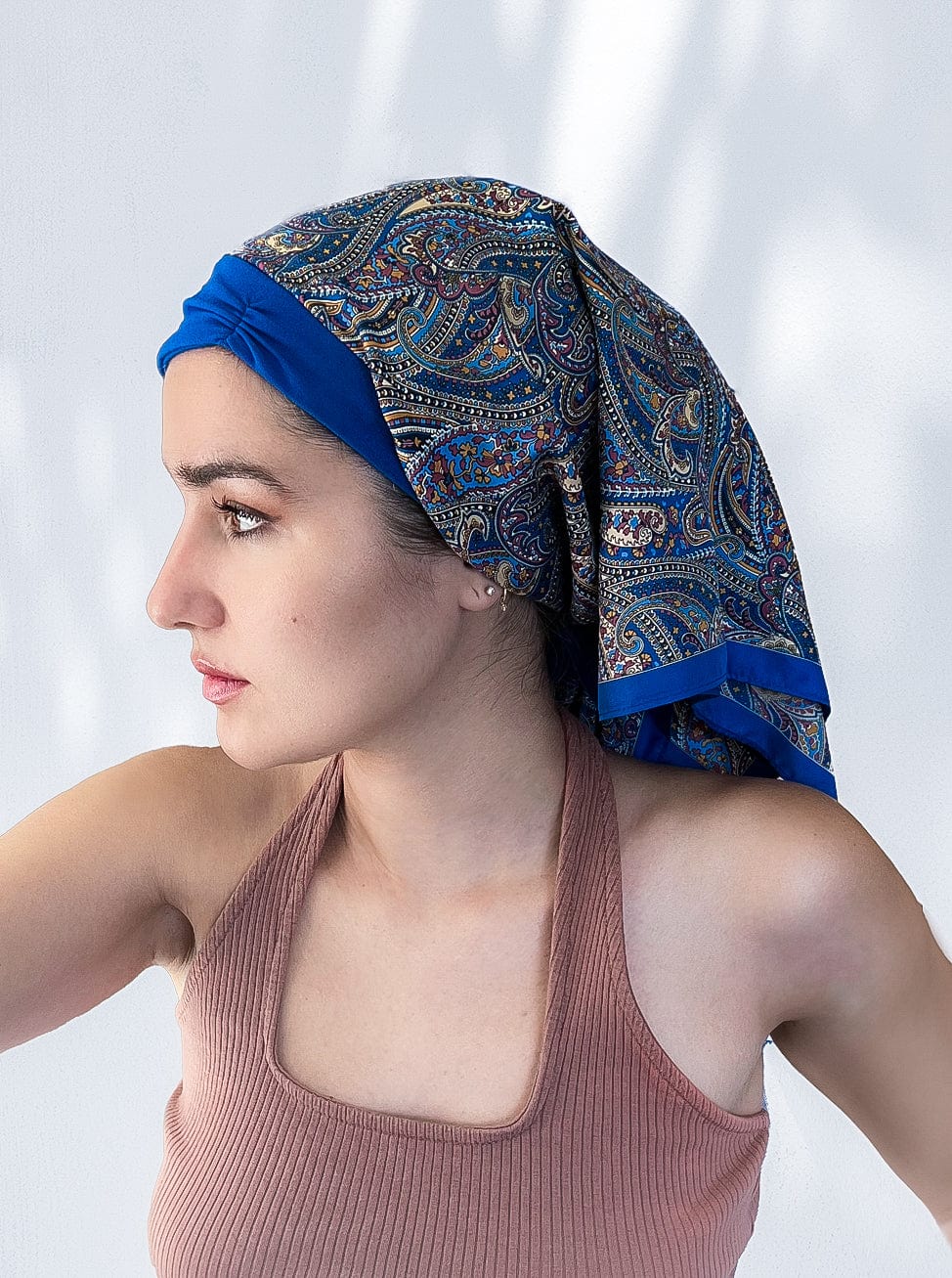 Retro Kerchief Headscarf - Blue  Paisley