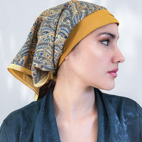 Retro Kerchief Headscarf - Gold Paisley