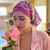 Retro Kerchief Headscarf - Pink Geometric
