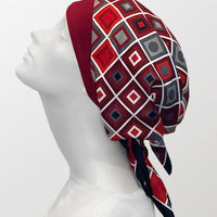 Retro Kerchief Headscarf - Ruby Geometric