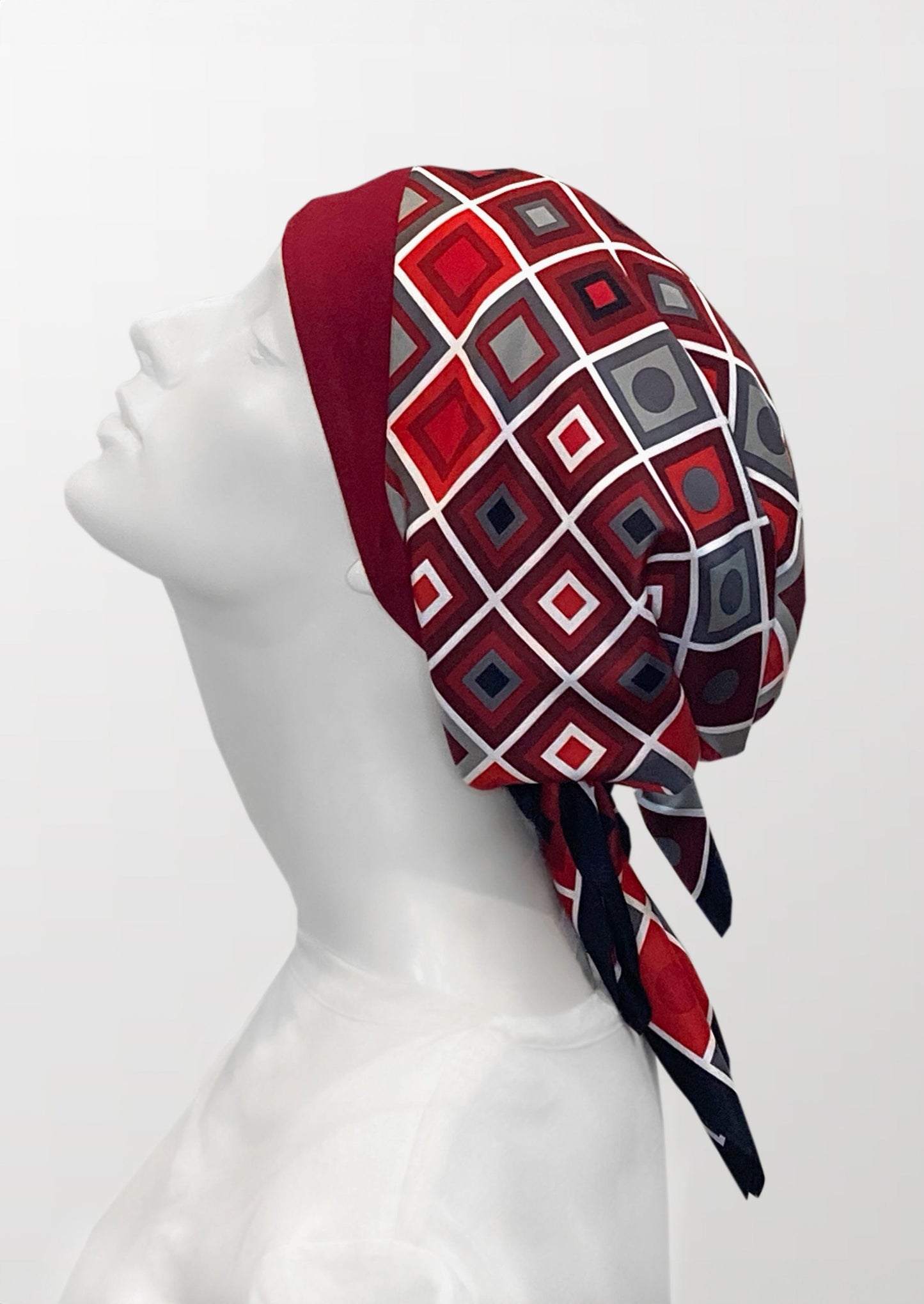 Retro Kerchief Headscarf - Ruby Geometric