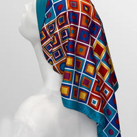 Retro Kerchief Headscarf -Teal Geometric