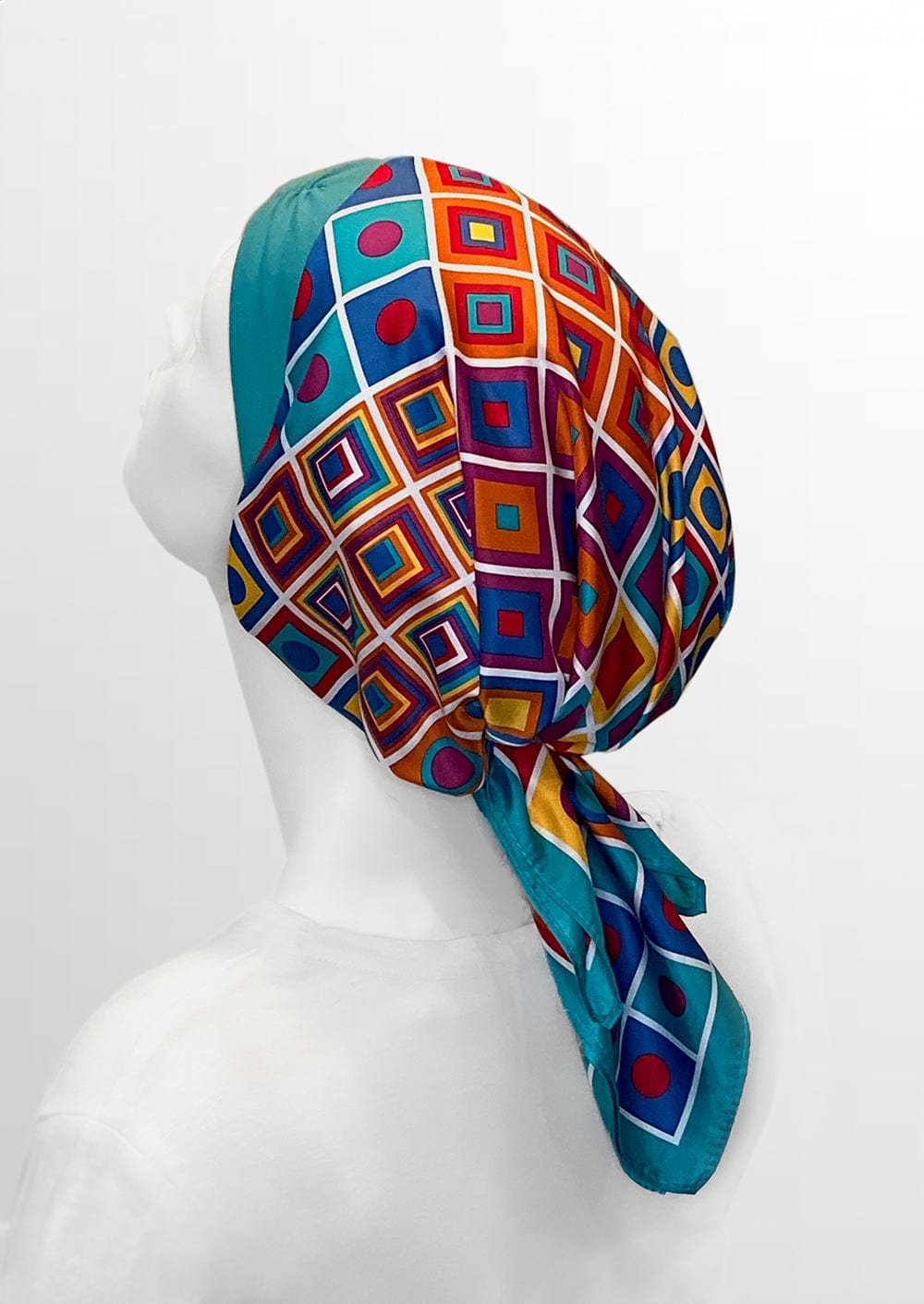Retro Kerchief Headscarf -Teal Geometric
