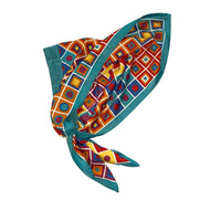 Retro Kerchief Headscarf -Teal Geometric