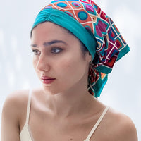 Retro Kerchief Headscarf -Teal Geometric