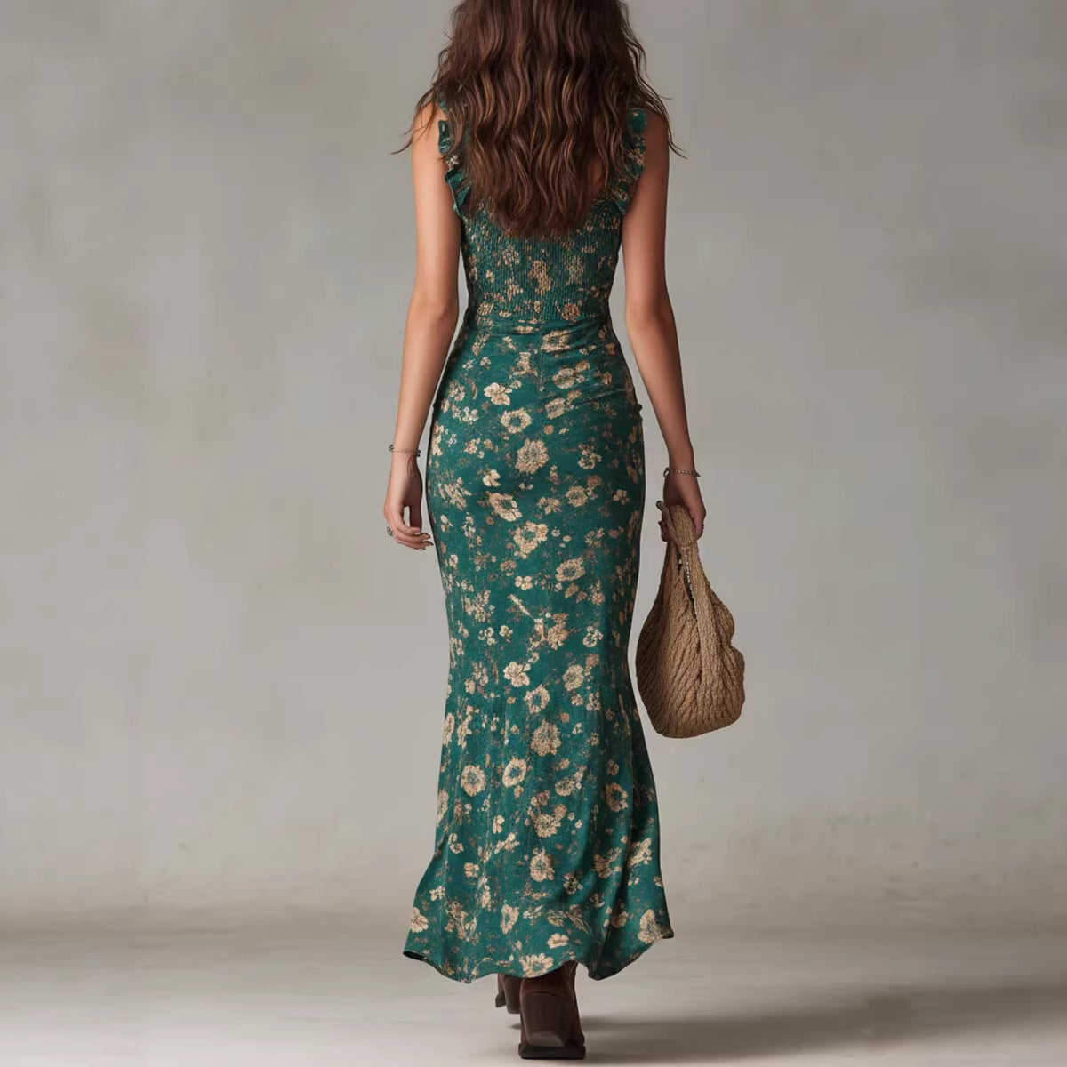 Ruffle Trim Asymmetrical Chiffon Maxi Dress – High Slit & High Waist - MANDOTOS INTERNATIONALDresses