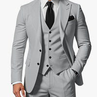 New Mens Three-piece Business Suit by Ancient Energy in light gray with vest, white shirt and black tie