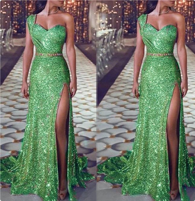 Women's Clothing One-shoulder Sleeveless Bronzing Split Dress MANDOTOS