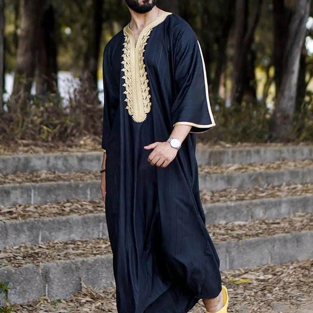 Elegant Men's Black Linen Robe - MANDOTOS INTERNATIONAL