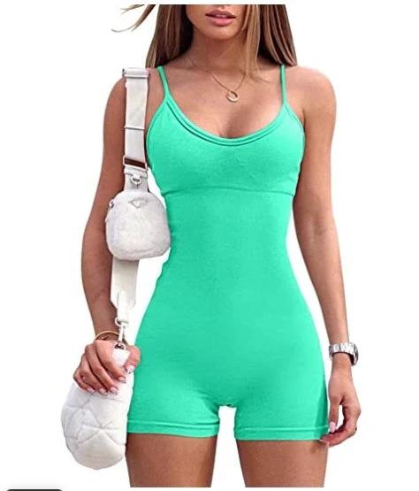 Spaghetti Strap Shorts Jumpsuit Sports Yoga Workout Tight Romper Women Fashion Fitness Sportwear - MANDOTOS