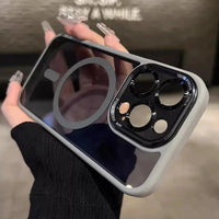 Luxury Magnetic Metal Lens Bumper Protection Case For iPhone 16 15 14 13 12 11 Pro Max 16 Plus Wireless Charge Hard Clear Cover - MANDOTOS