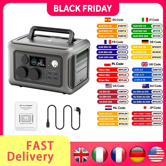 ALLPOWERS R600 Portable Power Station with 299Wh LiFeP04 Battery & 2x 600W AC Outlets - MANDOTOS INTERNATIONAL
