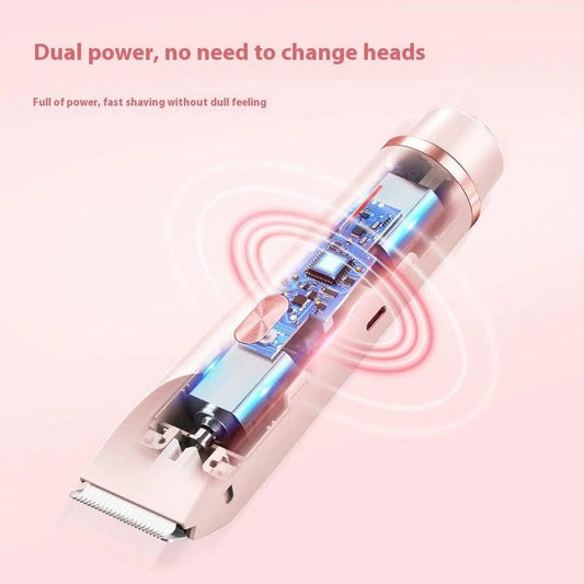 Ancient Energy 2-in-1 women's hair remover and electric shaver with double head, suitable for wet and dry body and pubic hair grooming.