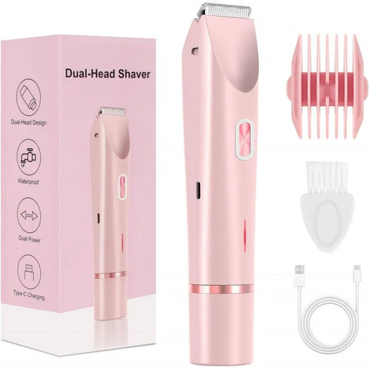 Ancient Energy 2-in-1 women's hair remover with double head shaver and electric razor for body and private areas, wet and dry use.