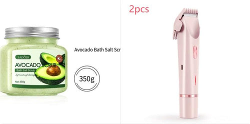 Ancient Energy 2-in-1 women's electric hair remover with double head shaver for pubic, body, and facial hair, wet and dry use.