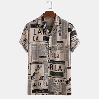 3XL men's vintage Hawaiian shirt by Ancient Energy featuring newspaper print design, casual summer shirt with tropical style.
