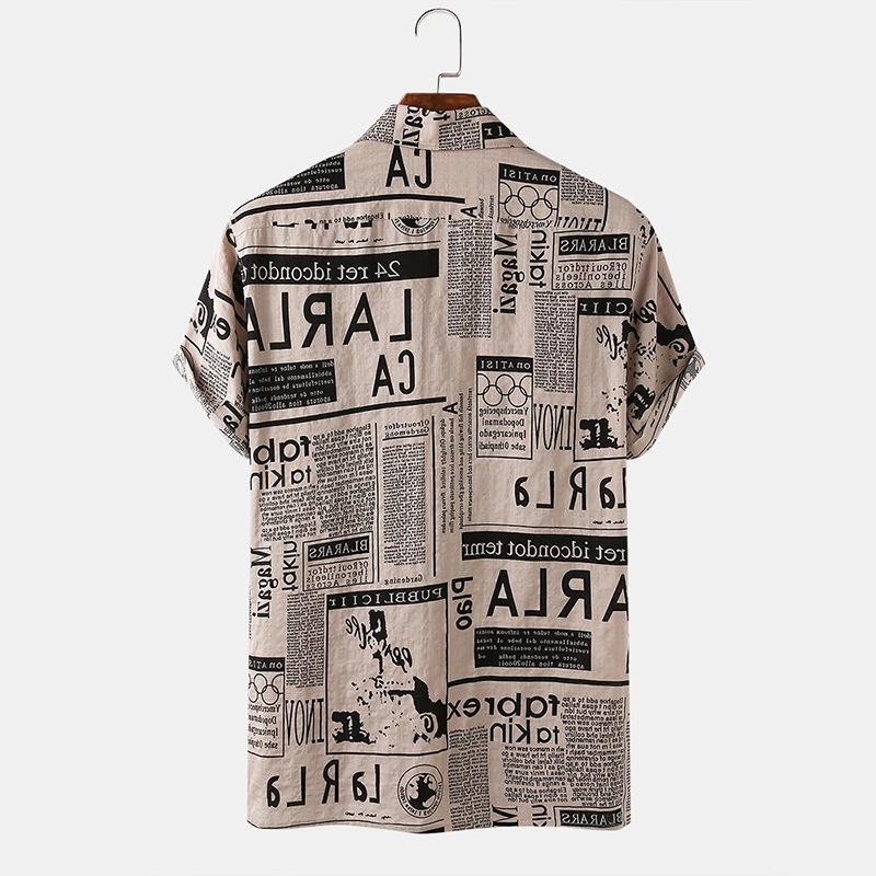 3XL men's vintage Hawaiian shirt with newspaper print design by Ancient Energy, featuring colorful tropical-inspired fabric.