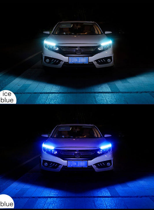 Ancient Energy car LED daytime running light strip with turn signal indicator, installed on vehicle for improved visibility and style