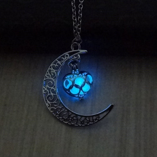 Silver plated glowing pendant necklace with chain from Ancient Energy, featuring a luminous pendant design.