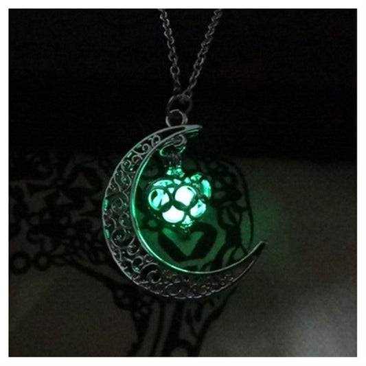 Silver plated glowing pendant necklace with chain, featuring a luminous pendant from Ancient Energy.