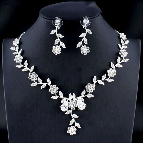 Golden Zircon Jewelry Set Bridal Necklace Earrings Wedding Two - piece Set - MANDOTOS INTERNATIONAL0