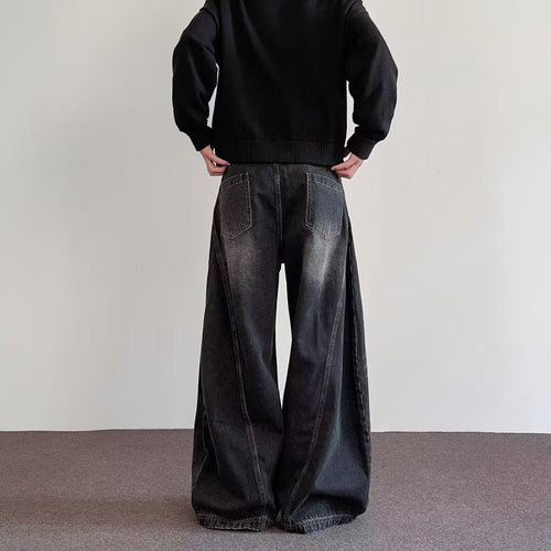 Mens wide-leg denim pants by Ancient Energy, dark wash, relaxed fit